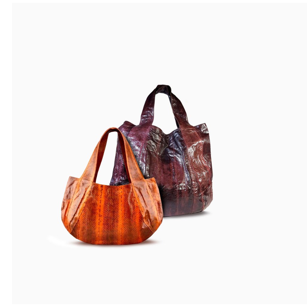 2 Beirn Watersnake Handbags Hobo Tote Bags Wine & Orange